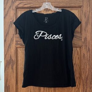 New York & Company Black Pisces Graphic Tee